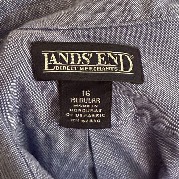 Lands End Blue Short-Sleeve Button Down Shirt, Size 16 - Picture 4 of 5